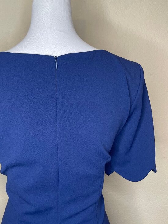 Glamour Vintage Cobalt Blue Scallop Edge Zip Midi Dress Sz 14 Occasion Modest - Picture 4 of 12